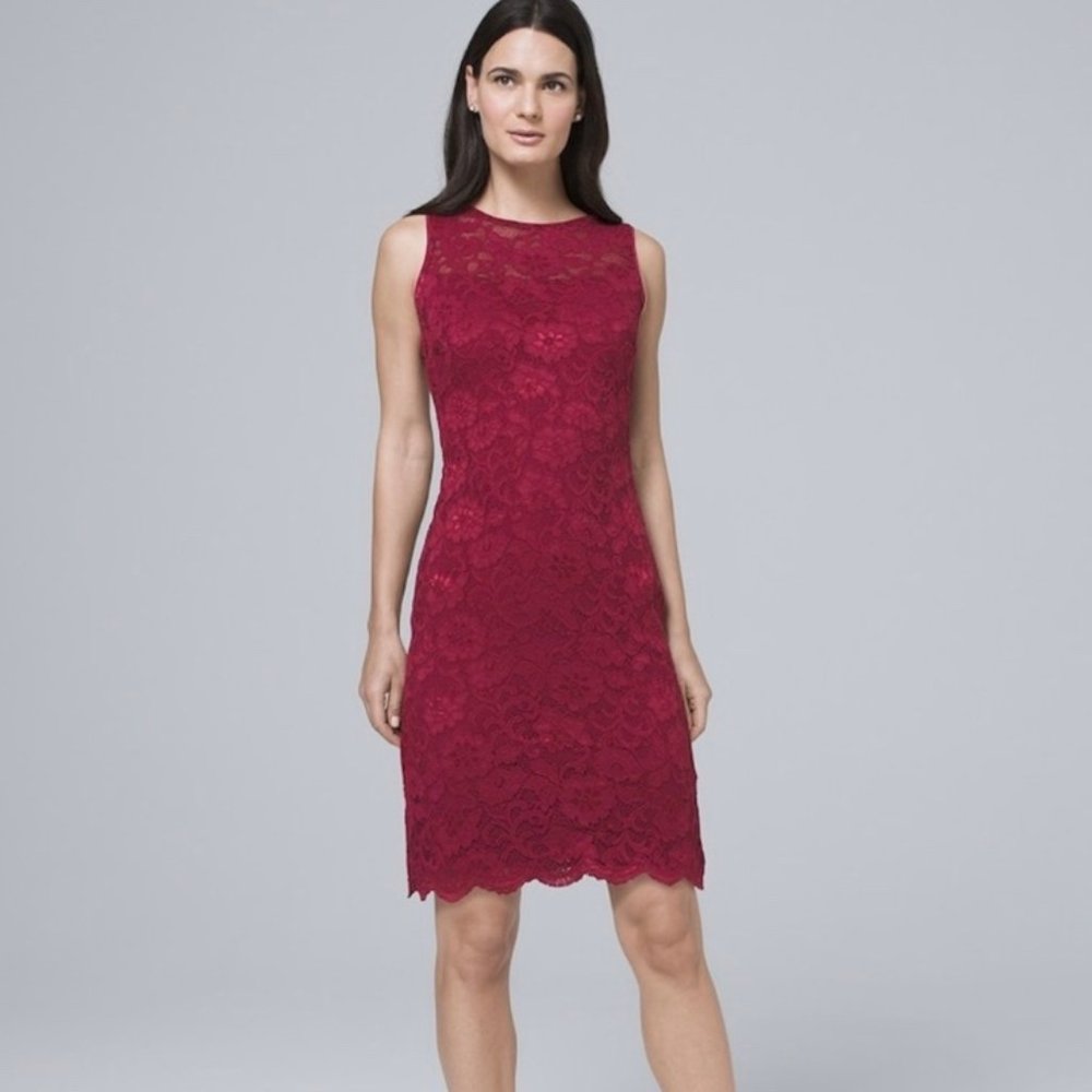 NWT WHBM Red Lace Sheath Dress - size Small